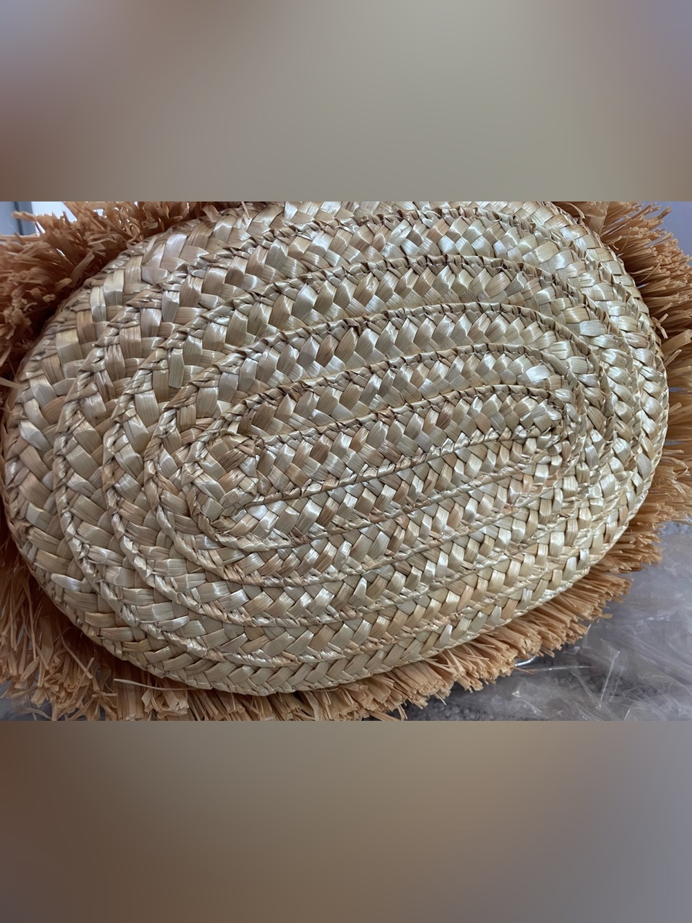 NWT Luna Fringe Raffia Tote Bag with Gold Pearl-Accent Handle in Natural - Picture 7 of 9